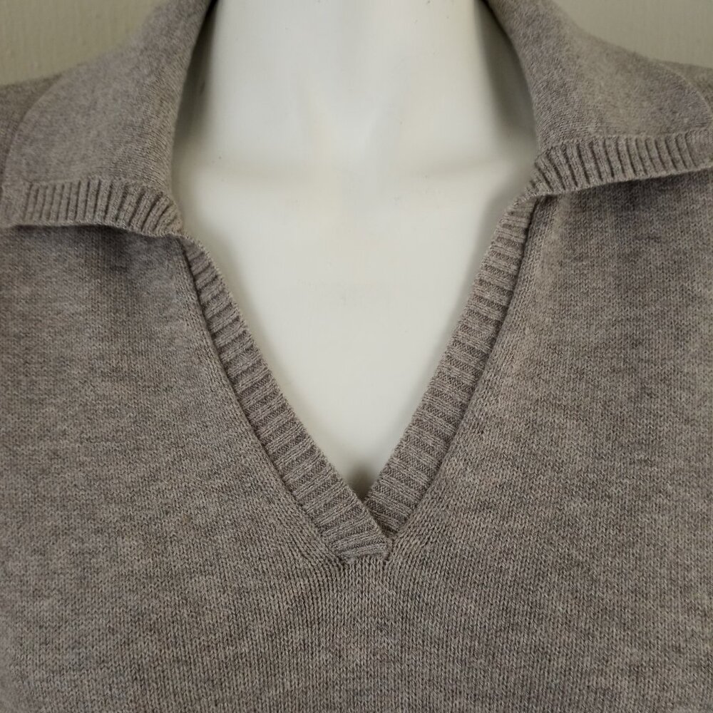 J Jill Pure Gray Heather Collared Split Neck Long Sleeve Tunic Sweater - Picture 2 of 9